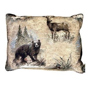 Outdoor Lake Cabin Theme Decorative Pillows Two Bear Deer Fish Ducks Trees
